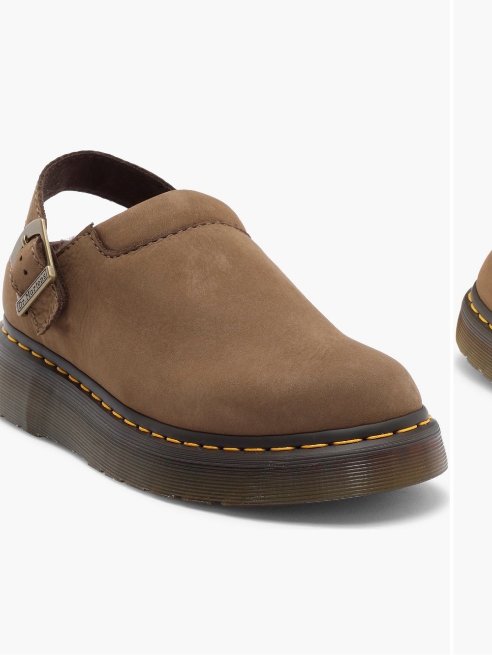 Dr. Martens Tan Leather Slingback Clog with Yellow Stitching